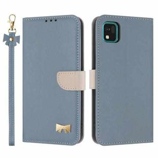 For Kyocera Kantan Sumaho3 A205KC Metal Bow Leather Phone Case with Hand Strap(Light Blue)