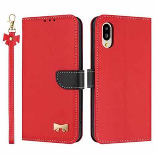 For Sharp Simple Sumaho 6 SHG09 Metal Bow Leather Phone Case with Hand Strap(Red)