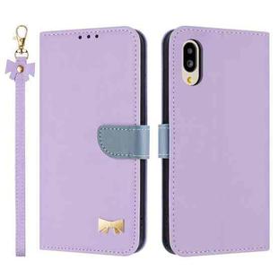For Sharp Simple Sumaho 6 SHG09 Metal Bow Leather Phone Case with Hand Strap(Purple)