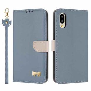 For Sharp Simple Sumaho 6 SHG09 Metal Bow Leather Phone Case with Hand Strap(Light Blue)