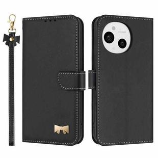 For Sharp Aquos Sense9 Metal Bow Leather Phone Case with Hand Strap(Black)
