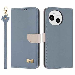 For Sharp Aquos Sense9 Metal Bow Leather Phone Case with Hand Strap(Light Blue)