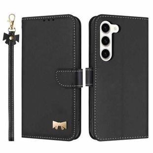 For Samsung Galaxy S23+ 5G Metal Bow Leather Phone Case with Hand Strap(Black)