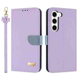 For Samsung Galaxy S23+ 5G Metal Bow Leather Phone Case with Hand Strap(Purple)