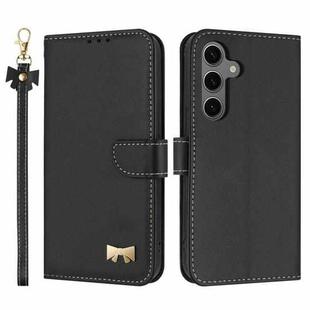 For Samsung Galaxy S25 / S24 5G Metal Bow Leather Phone Case with Hand Strap(Black)