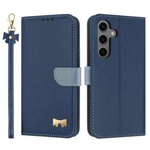 For Samsung Galaxy S25+ / S24+ 5G Metal Bow Leather Phone Case with Hand Strap(Dark Blue)