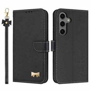 For Samsung Galaxy S25+ / S24+ 5G Metal Bow Leather Phone Case with Hand Strap(Black)