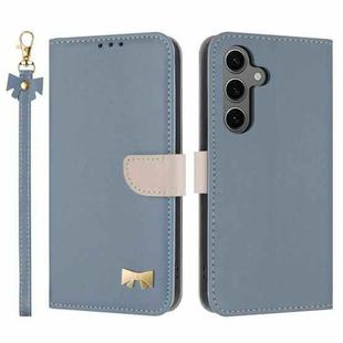 For Samsung Galaxy S25+ / S24+ 5G Metal Bow Leather Phone Case with Hand Strap(Light Blue)