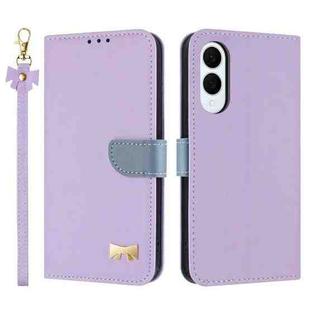 For Samsung Galaxy S25 Edge 5G Metal Bow Leather Phone Case with Hand Strap(Purple)