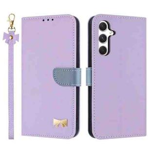 For Samsung Galaxy S24 FE 5G Metal Bow Leather Phone Case with Hand Strap(Purple)