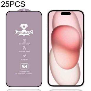 For iPhone 16 / 15 25pcs 9H 0.4mm High Aluminum Large Arc Tempered Glass Film