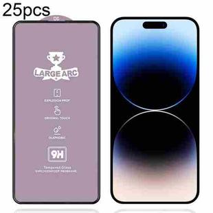 For iPhone 14 Pro Max 25pcs 9H 0.4mm High Aluminum Large Arc Tempered Glass Film