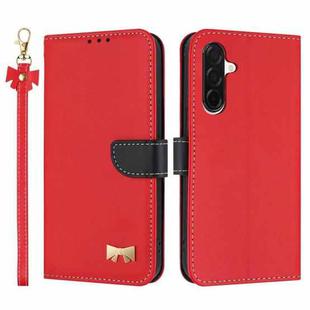 For Samsung Galaxy A36 / A56 5G Metal Bow Leather Phone Case with Hand Strap(Red)