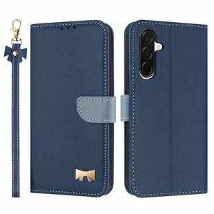 For Samsung Galaxy A36 / A56 5G Metal Bow Leather Phone Case with Hand Strap(Dark Blue)