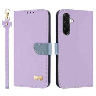 For Samsung Galaxy A36 / A56 5G Metal Bow Leather Phone Case with Hand Strap(Purple)