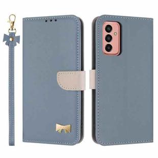 For Samsung Galaxy A13 4G / 5G Metal Bow Leather Phone Case with Hand Strap(Light Blue)