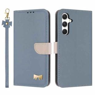 For Samsung Galaxy A24 5G Metal Bow Leather Phone Case with Hand Strap(Light Blue)