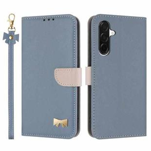 For Samsung Galaxy A26 5G Metal Bow Leather Phone Case with Hand Strap(Light Blue)