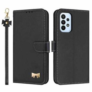 For Samsung Galaxy A33 5G Metal Bow Leather Phone Case with Hand Strap(Black)