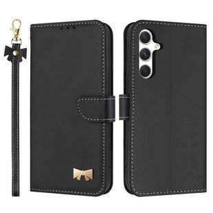 For Samsung Galaxy A35 5G Metal Bow Leather Phone Case with Hand Strap(Black)