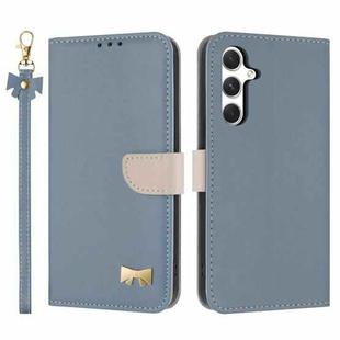 For Samsung Galaxy A35 5G Metal Bow Leather Phone Case with Hand Strap(Light Blue)