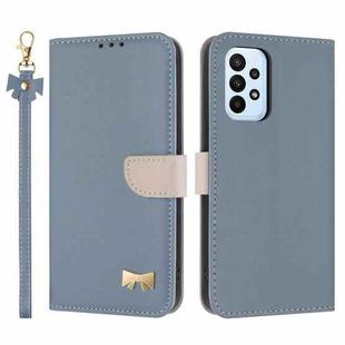 For Samsung Galaxy A53 5G Metal Bow Leather Phone Case with Hand Strap(Light Blue)