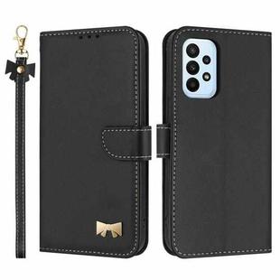 For Samsung Galaxy A23 4G / 5G Metal Bow Leather Phone Case with Hand Strap(Black)