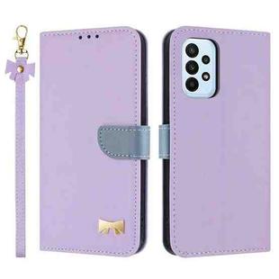 For Samsung Galaxy A23 4G / 5G Metal Bow Leather Phone Case with Hand Strap(Purple)