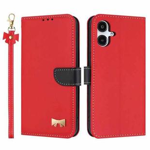 For Samsung Galaxy A06  / A07 4G Metal Bow Leather Phone Case with Hand Strap(Red)