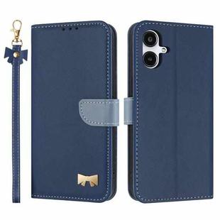 For Samsung Galaxy A06  / A07 4G Metal Bow Leather Phone Case with Hand Strap(Dark Blue)