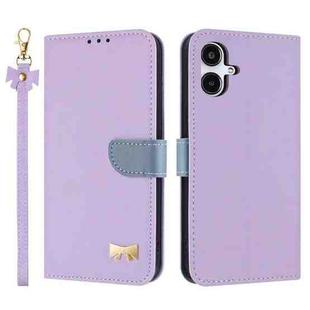 For Samsung Galaxy A06  / A07 4G Metal Bow Leather Phone Case with Hand Strap(Purple)