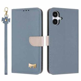For Samsung Galaxy A06  / A07 4G Metal Bow Leather Phone Case with Hand Strap(Light Blue)