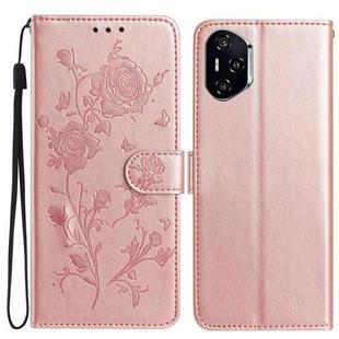 For Honor 400 Pro Global 160.8mm Rose Flower Embossing Pattern Leather Phone Case(Rose Gold)