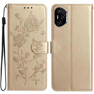 For Honor 400 Pro Global 160.8mm Rose Flower Embossing Pattern Leather Phone Case(Gold)