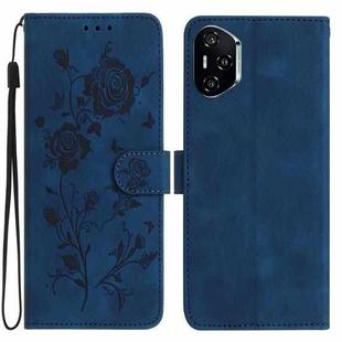 For Honor 400 Pro Global 160.8mm Rose Flower Embossing Pattern Leather Phone Case(Dark Blue)