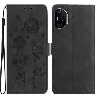 For Honor 400 Pro Global 160.8mm Rose Flower Embossing Pattern Leather Phone Case(Black)