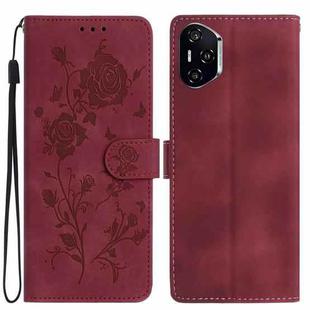 For Honor 400 Pro Global 160.8mm Rose Flower Embossing Pattern Leather Phone Case(Red)