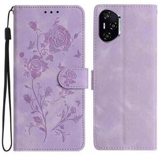 For Honor 400 Pro Global 160.8mm Rose Flower Embossing Pattern Leather Phone Case(Light Purple)