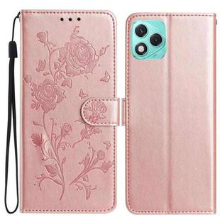 For Honor 400 Lite Global Rose Flower Embossing Pattern Leather Phone Case(Rose Gold)
