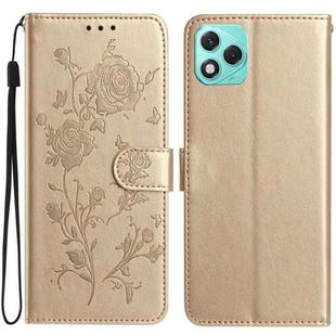 For Honor 400 Lite Global Rose Flower Embossing Pattern Leather Phone Case(Gold)