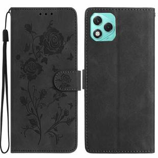 For Honor 400 Lite Global Rose Flower Embossing Pattern Leather Phone Case(Black)