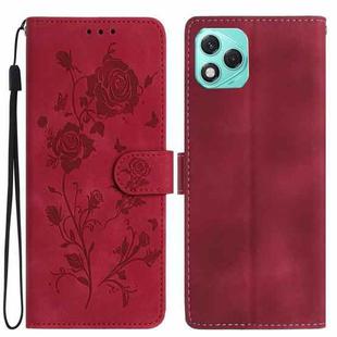 For Honor 400 Lite Global Rose Flower Embossing Pattern Leather Phone Case(Red)