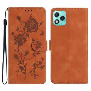 For Honor 400 Lite Global Rose Flower Embossing Pattern Leather Phone Case(Brown)