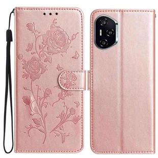 For Honor 400 Global 156.5mm Rose Flower Embossing Pattern Leather Phone Case(Rose Gold)