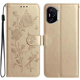 For Honor 400 Global 156.5mm Rose Flower Embossing Pattern Leather Phone Case(Gold)