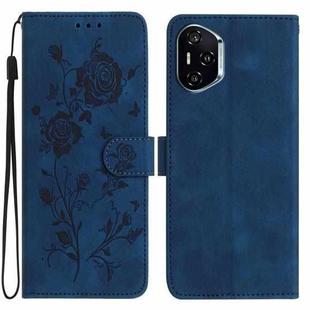 For Honor 400 Global 156.5mm Rose Flower Embossing Pattern Leather Phone Case(Dark Blue)