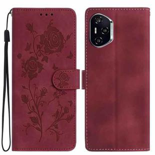 For Honor 400 Global 156.5mm Rose Flower Embossing Pattern Leather Phone Case(Red)