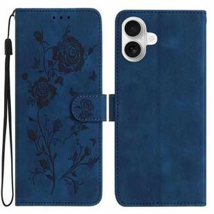 For iPhone 17 Rose Flower Embossing Pattern Leather Phone Case(Dark Blue)