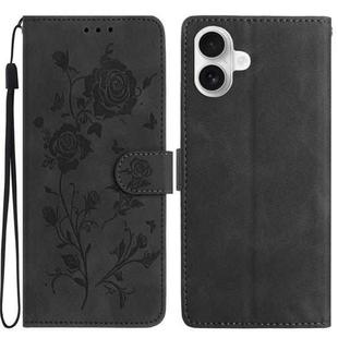 For iPhone 17 Rose Flower Embossing Pattern Leather Phone Case(Black)