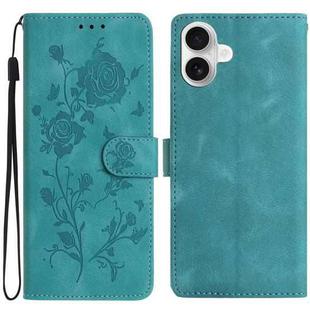 For iPhone 17 Rose Flower Embossing Pattern Leather Phone Case(Green)